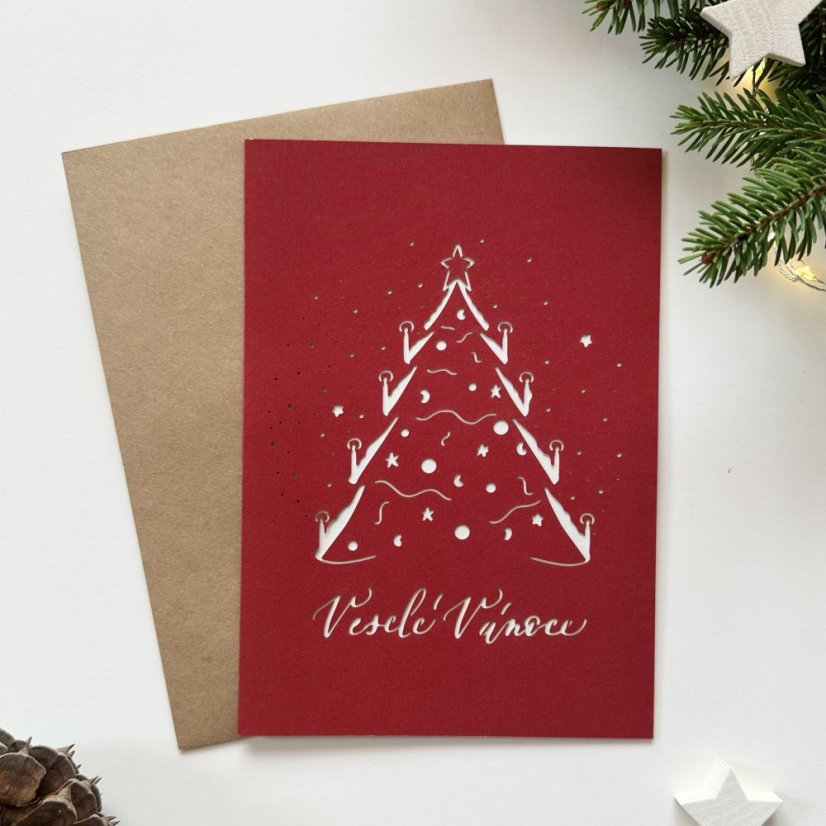 Be Nice ECO Christmas card with a tree - red