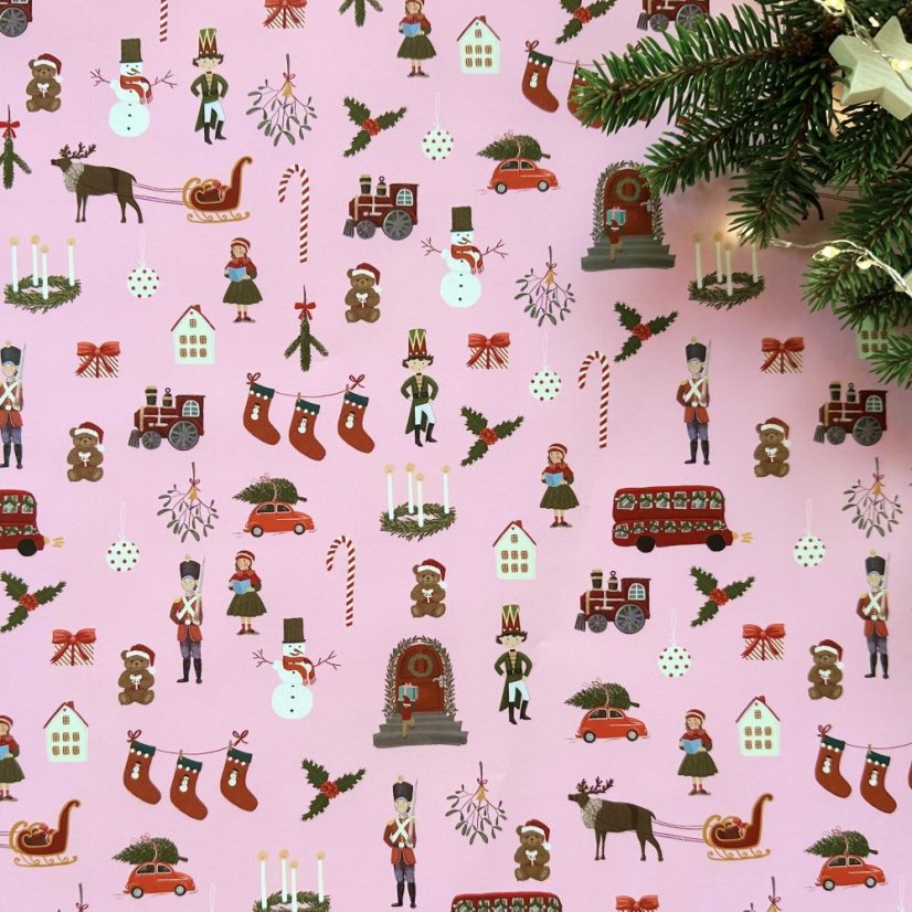 Be Nice EKO vánoční balicí papír Anglická pohádka růžový - Velikost balicích papírů: 68 x 98 cm
