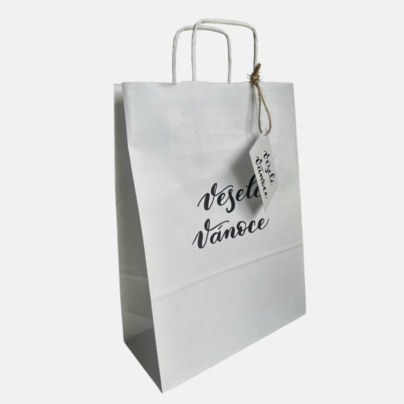Be Nice Gift bag with a name tag - Merry Christmas white