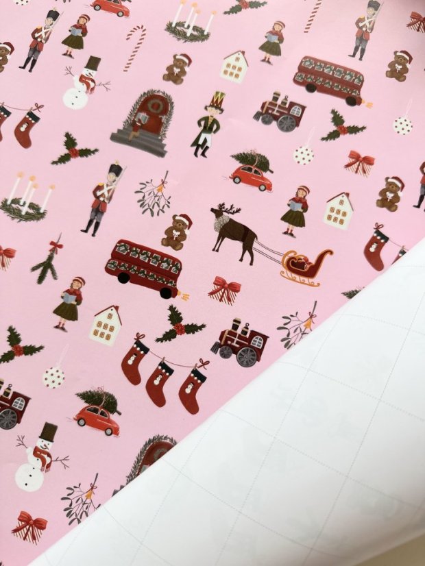 Be Nice EKO vánoční balicí papír Anglická pohádka růžový - Velikost balicích papírů: 68 x 98 cm