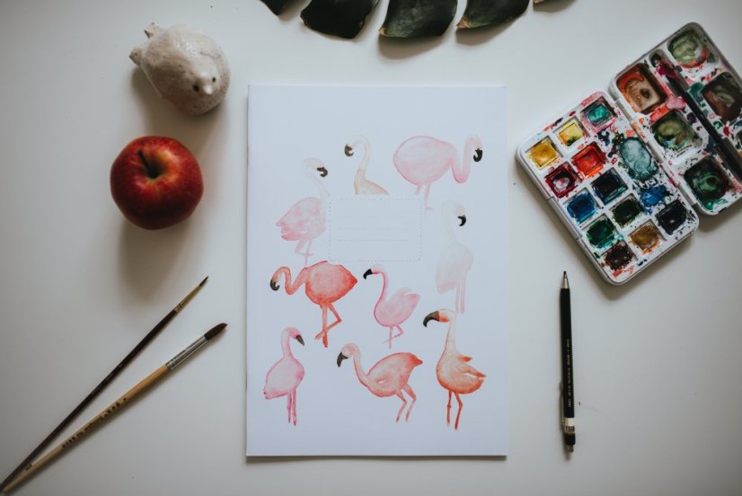 Be Nice School Ecological Notebook - A4 Lined, No. 424 - Design of notebook: Flamingos