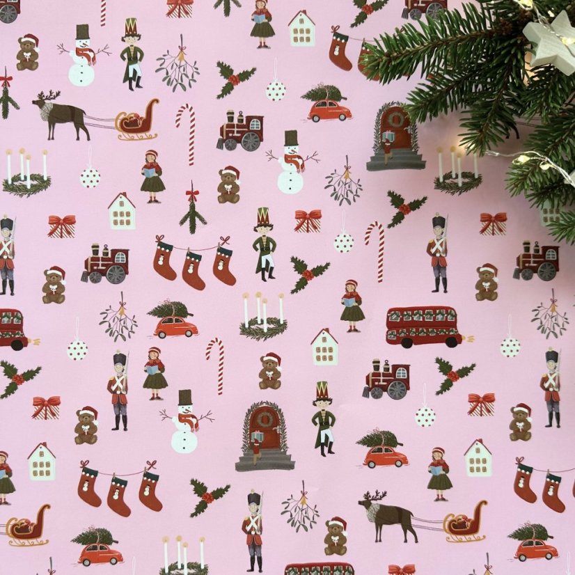 Be Nice EKO vánoční balicí papír Anglická pohádka růžový 5 ks