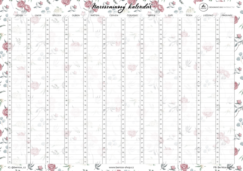 Be Nice ECO Birthday Fridge Calendar A3 and A4 - Size: A3 – 297 x 420