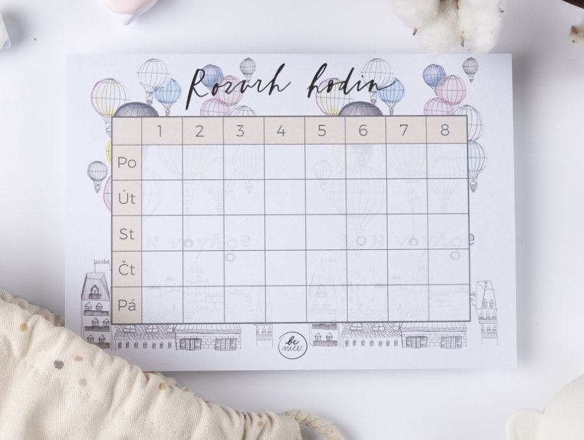 Be Nice rozvrh hodin - Design sešitu: Bon voyage